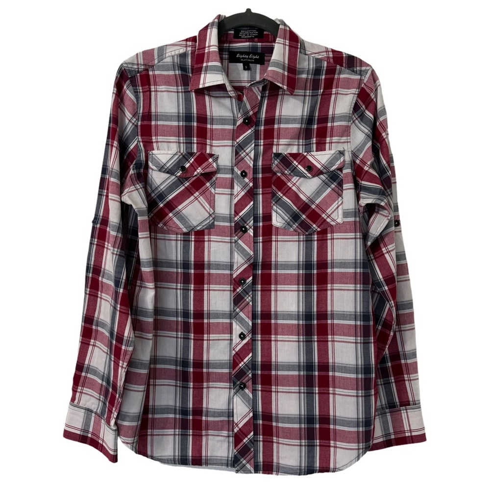 Eighty Eight Platinum Burgundy Plaid Long Sleeve Button Down Shirt Size S Small
